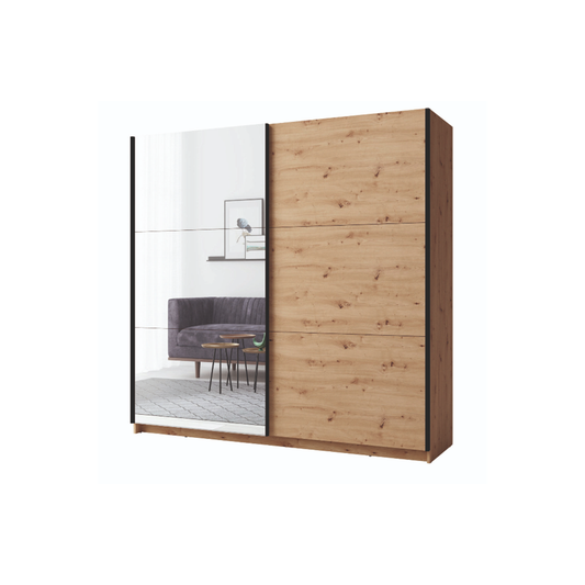 Arsala 2 Door Mirrored Sliding Wardrobe - Arisan Oak