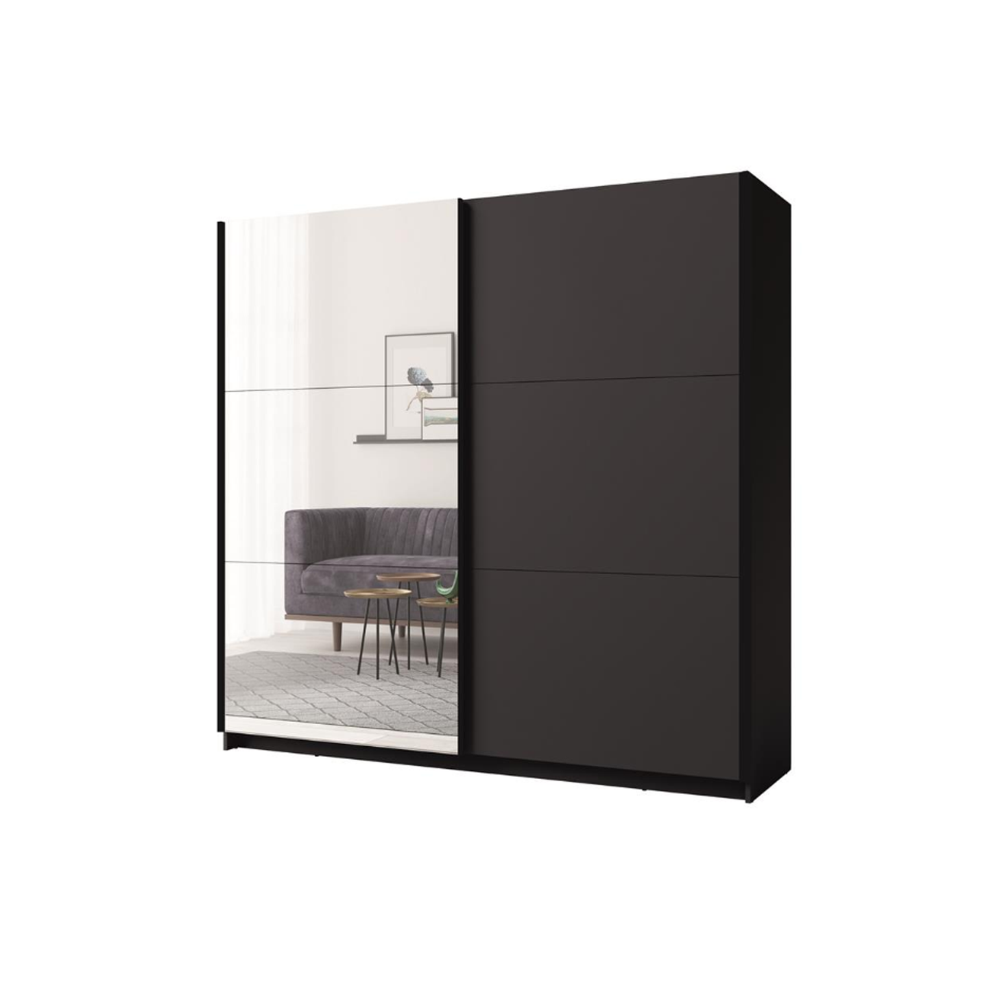 Arsala 2 Door Mirrored Sliding Wardrobe - Black