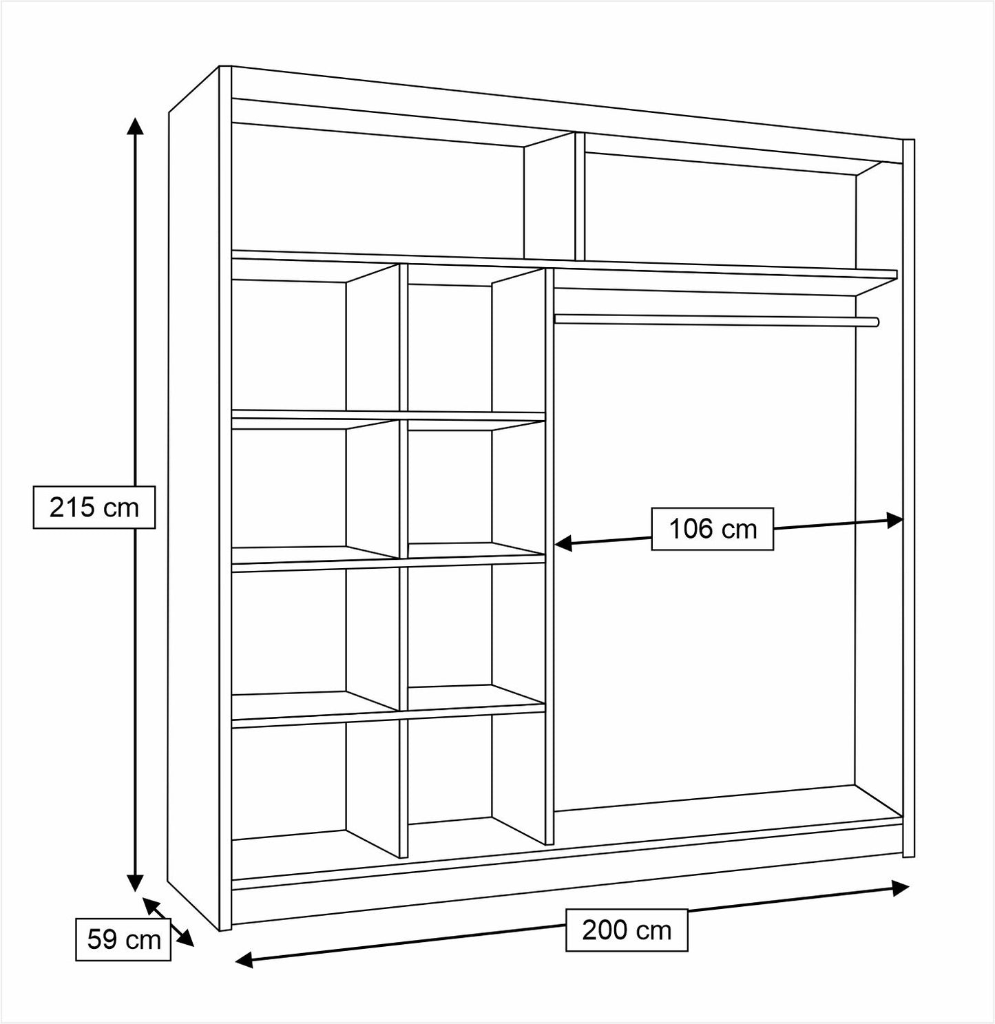 Avantgarde Sliding Door Wardrobe 200/215/59 - AV2-20